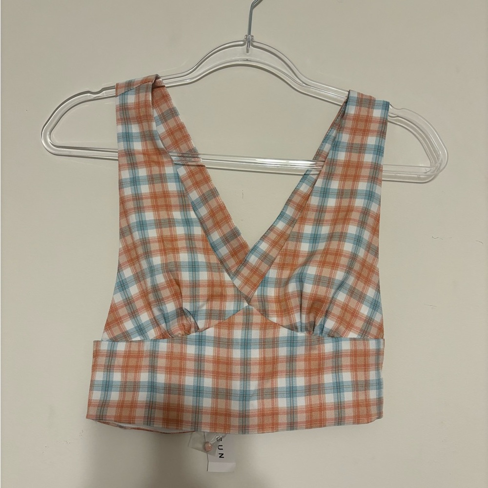 La Hearts Orange and Blue Plaid Tank Top